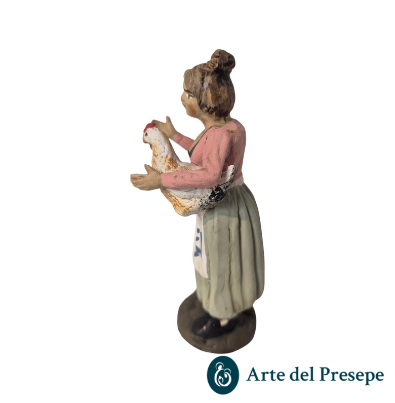 Donna con gallina in braccio in Terracotta da 10cm 276/26 - immagine 2