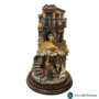 Presepe in campana a base tonda completo con Pastori in Terracotta da 7cm e luci A16/26