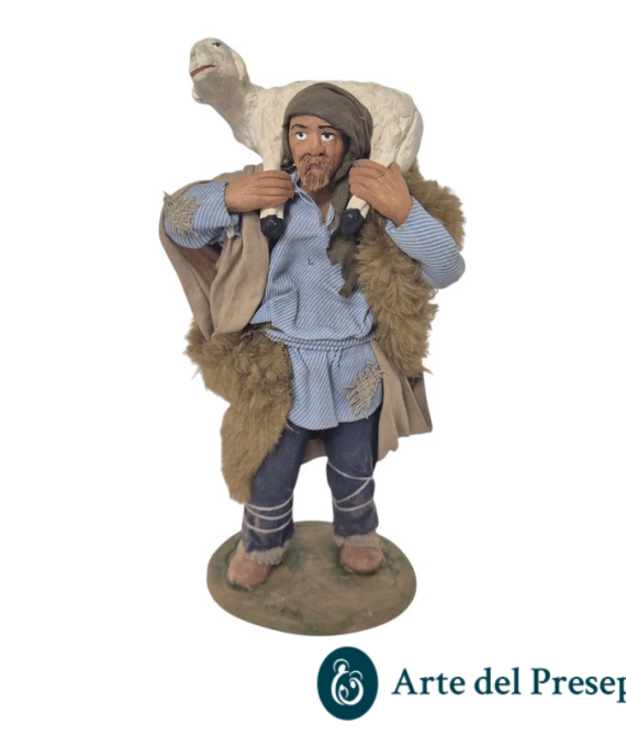 Buon Pastore in Terracotta da 20cm vestiti in Stoffa 285/26
