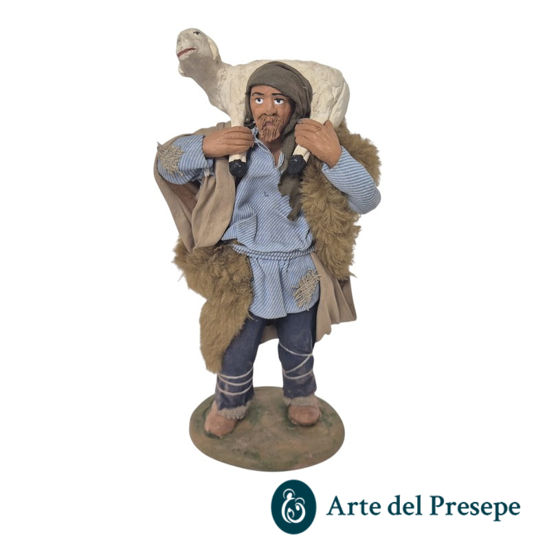 Buon Pastore in Terracotta da 20cm vestiti in Stoffa 285/26