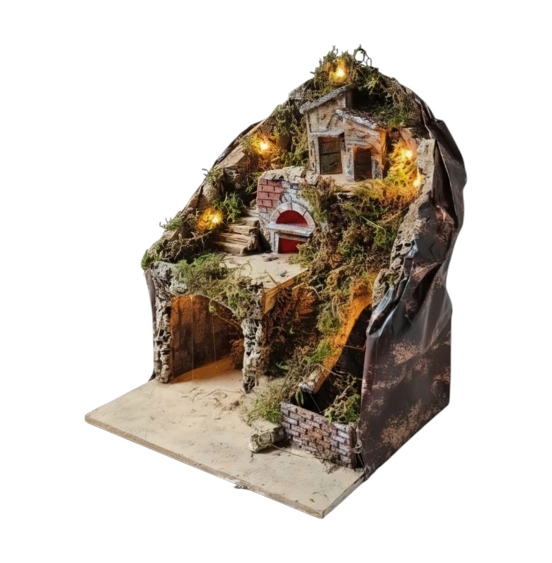 Presepe per pastori da 8/6 cm con Cascata-Forno e luci A/426 - immagine 3
