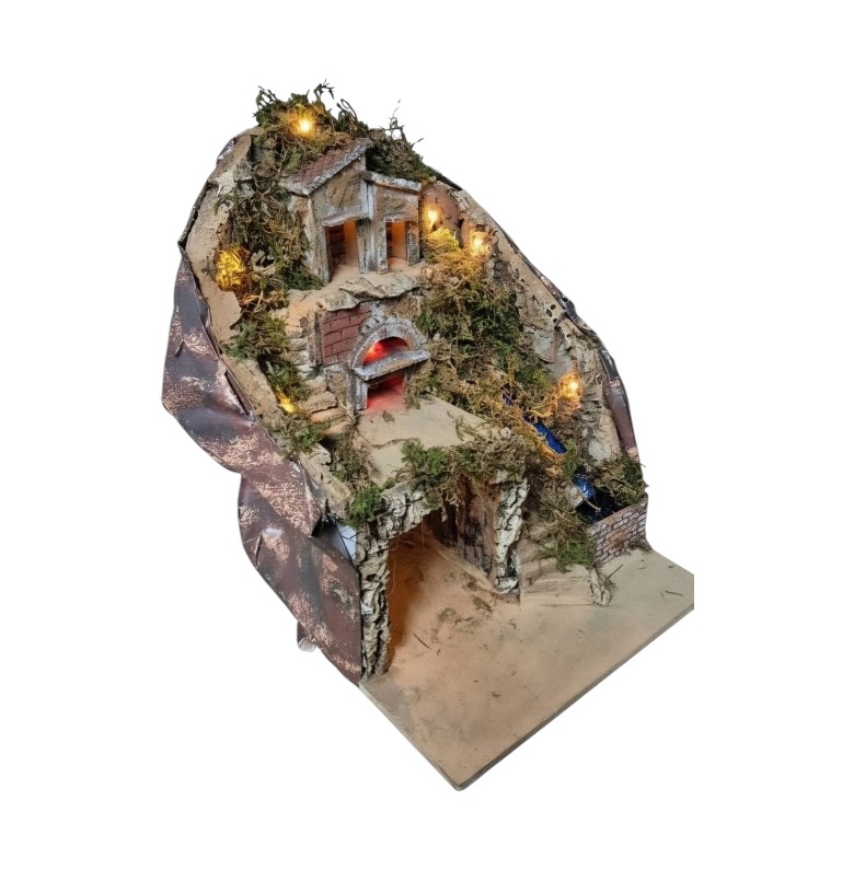 Presepe per pastori da 8/6 cm con Cascata-Forno e luci A/426 - immagine 4