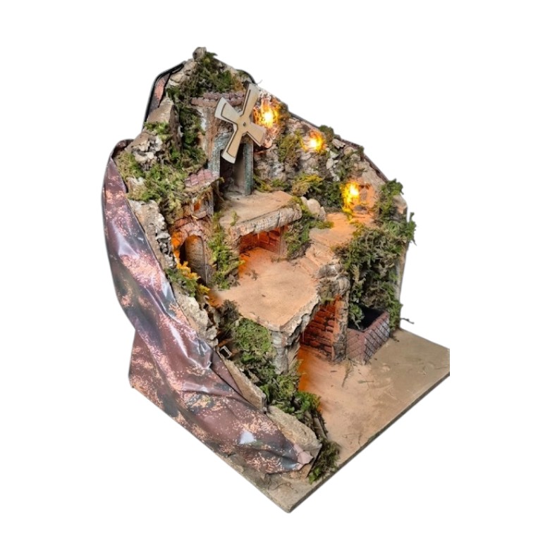 Presepe per pastori da 10/8/6 con Cascata-Mulino e luci A/526 - immagine 3