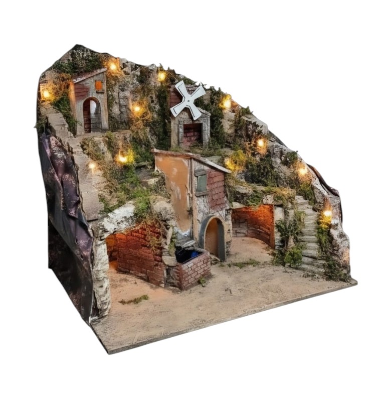 Presepe per pastori da 10/8 cm con Cascata-Mulino e luci A/826 - immagine 2
