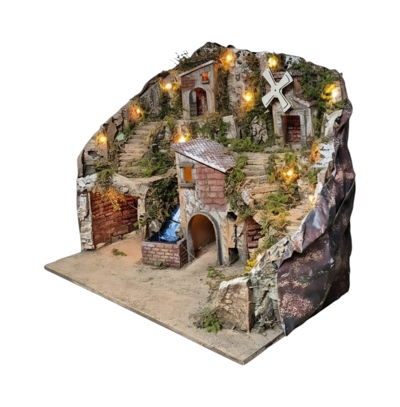 Presepe per pastori da 10/8 cm con Cascata-Mulino e luci A/826 - immagine 3