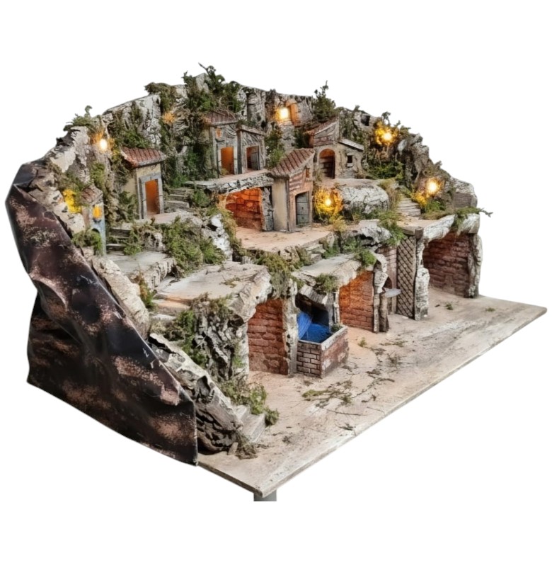 Presepe per pastori da 8/6 cm con Cascata-Forno e luci A/926 - immagine 3