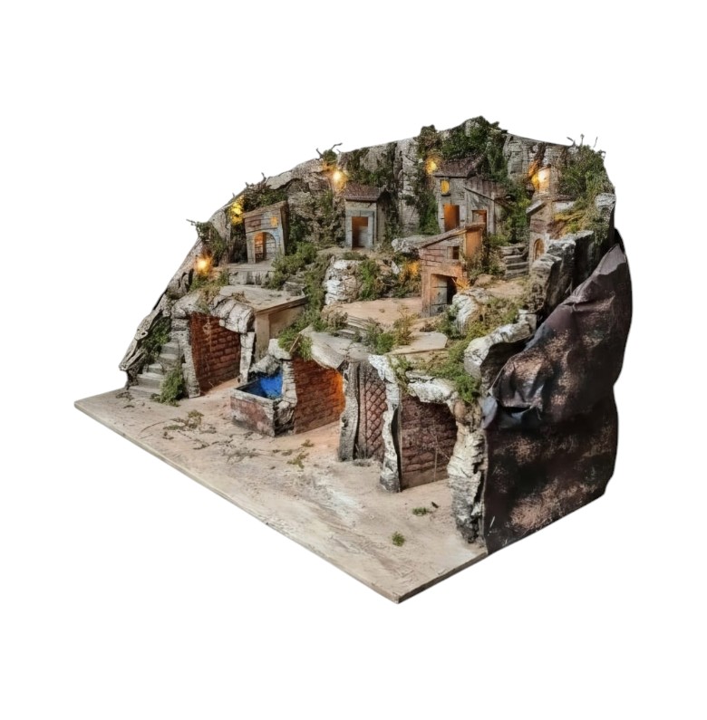 Presepe per pastori da 8/6 cm con Cascata-Forno e luci A/926 - immagine 4