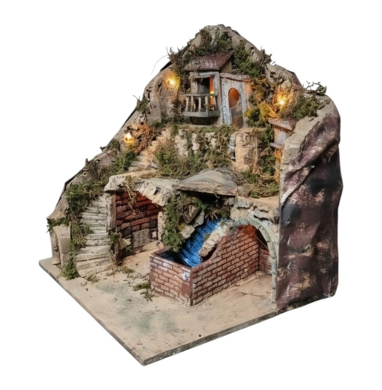 Presepe per pastori da 8/6cm con Cascata e luci A/1026 - immagine 4