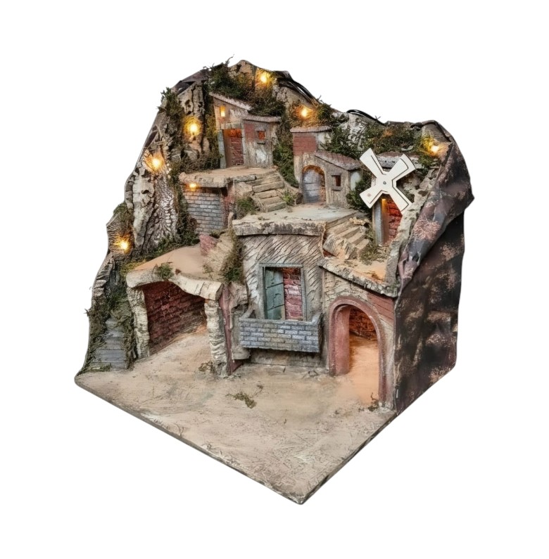 Presepe per pastori da 10/8 cm con Fontana-Mulino e luci A/1226 - immagine 3