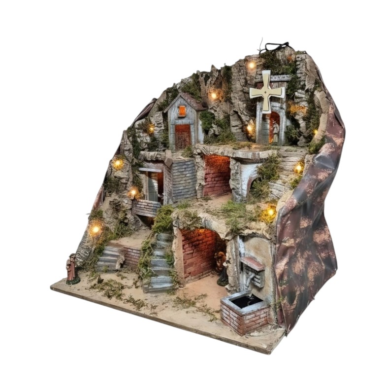 Presepe per pastori da 10/8/6 cm con Mulino-Fontana-Forno e luci A/1326 - immagine 4