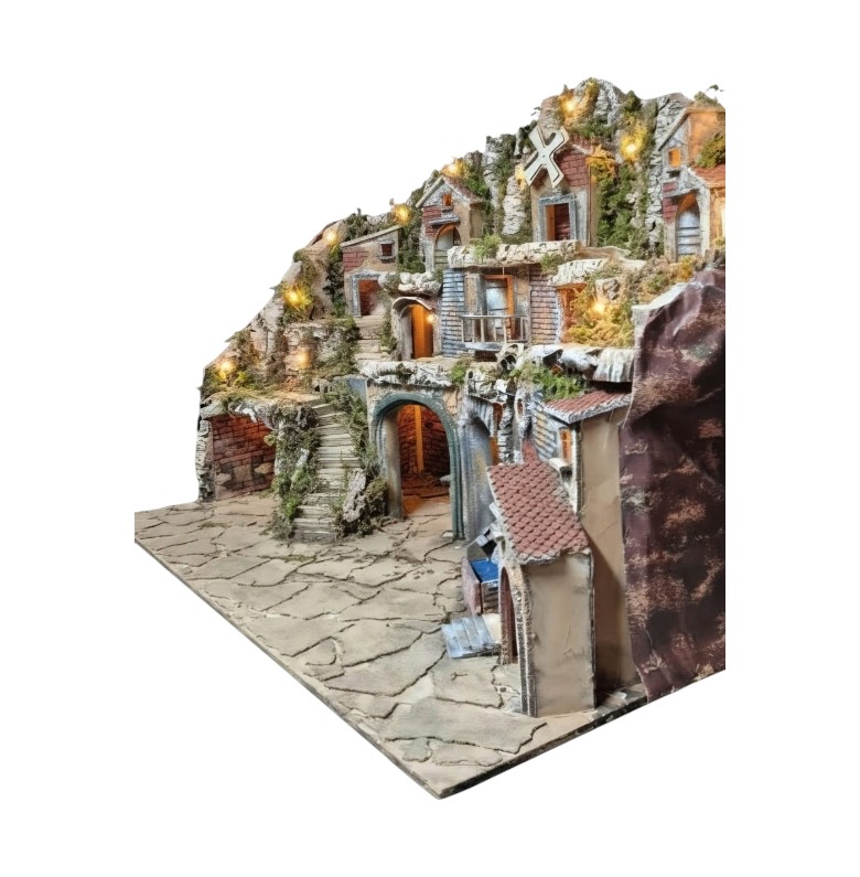 Presepe Maxi per pastori da 10/8/6 cm con Mulino-Forno-Cascata e luci A/1426 - immagine 2