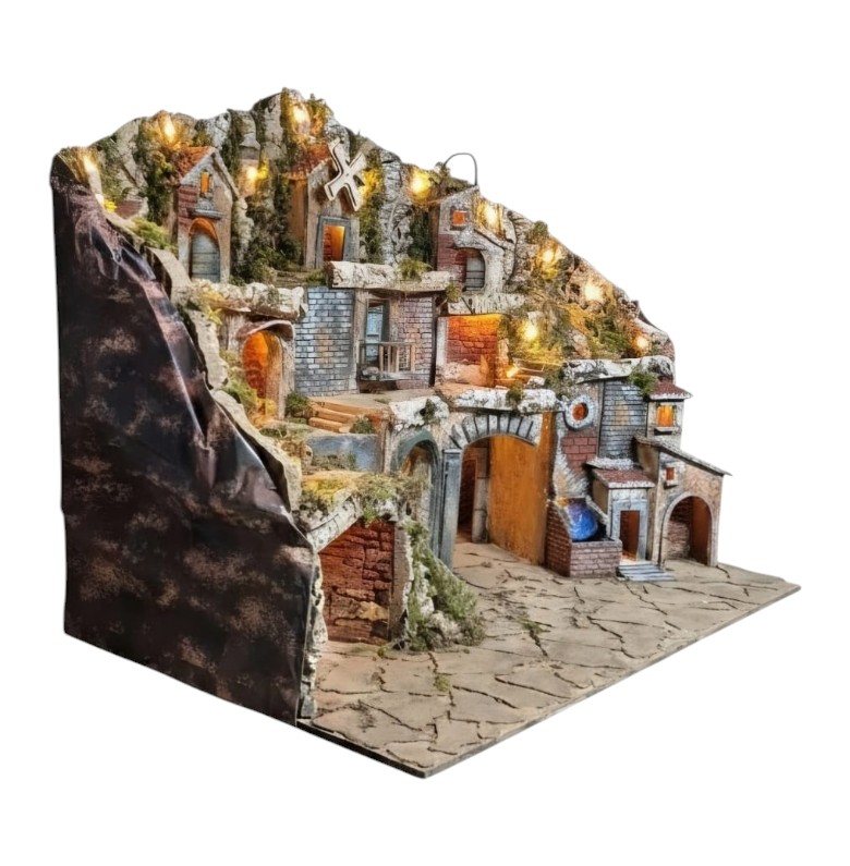 Presepe Maxi per pastori da 10/8/6 cm con Mulino-Forno-Cascata e luci A/1426 - immagine 3