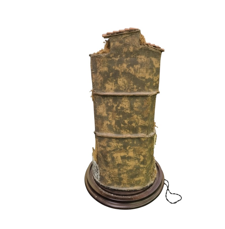 Presepe in campana a base tonda completo con Pastori in Terracotta da 7cm e luci A16/26 - immagine 2